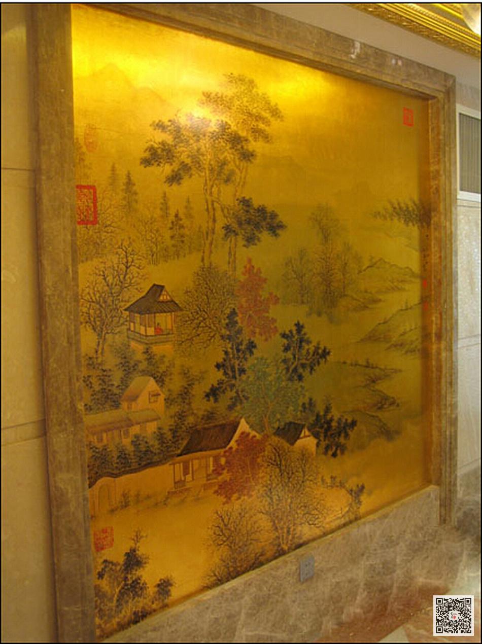 郑州酒店金箔画定制_酒店大堂金箔画设计