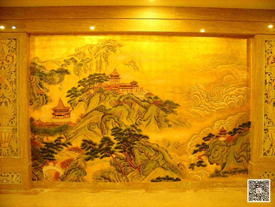 渭南金箔画_酒店金箔壁画定制
