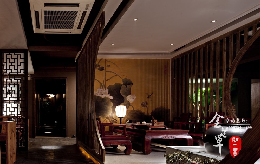 许昌茶楼会所壁画_中式国画壁画定制