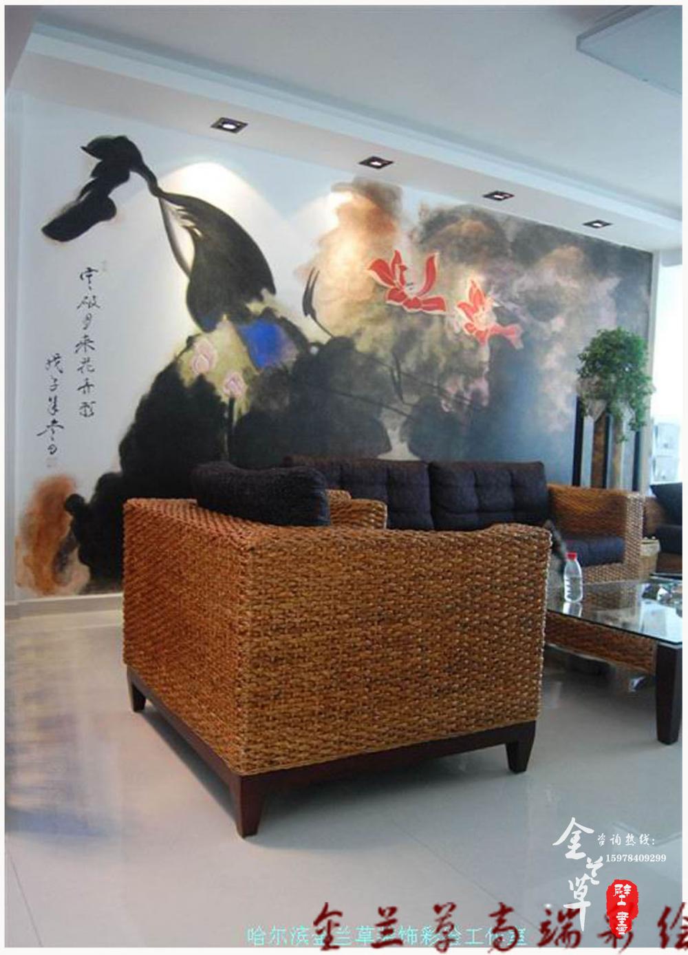 别墅国画背景墙_郑州别墅国画壁画